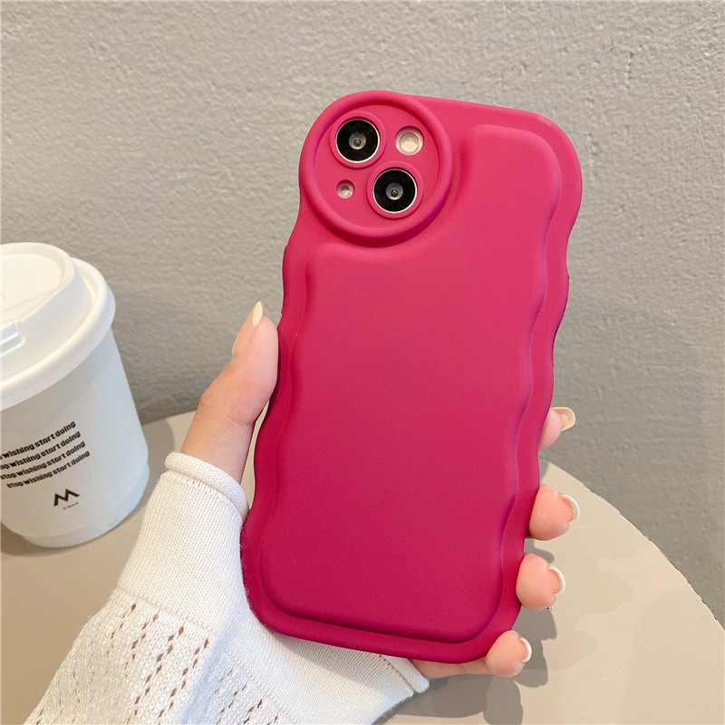 IPHONE Warna Solid 3D Bumper Lembut Silikon Casing Ponsel Untuk Iphone14Plus11 12 13 14 Pro Max XS XR Air Cushion Shockproof Back Cover