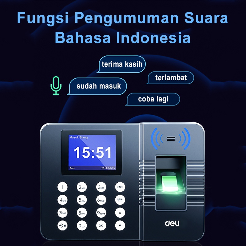 Deli Mesin Absensi Sidik Jari Absen 100.000 Memori Absensi Finger Print USB Fingerprint Attendance Machine