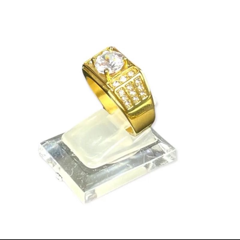 Cincin Titanium Pria Cowok permata Baris 3 Anti Karat