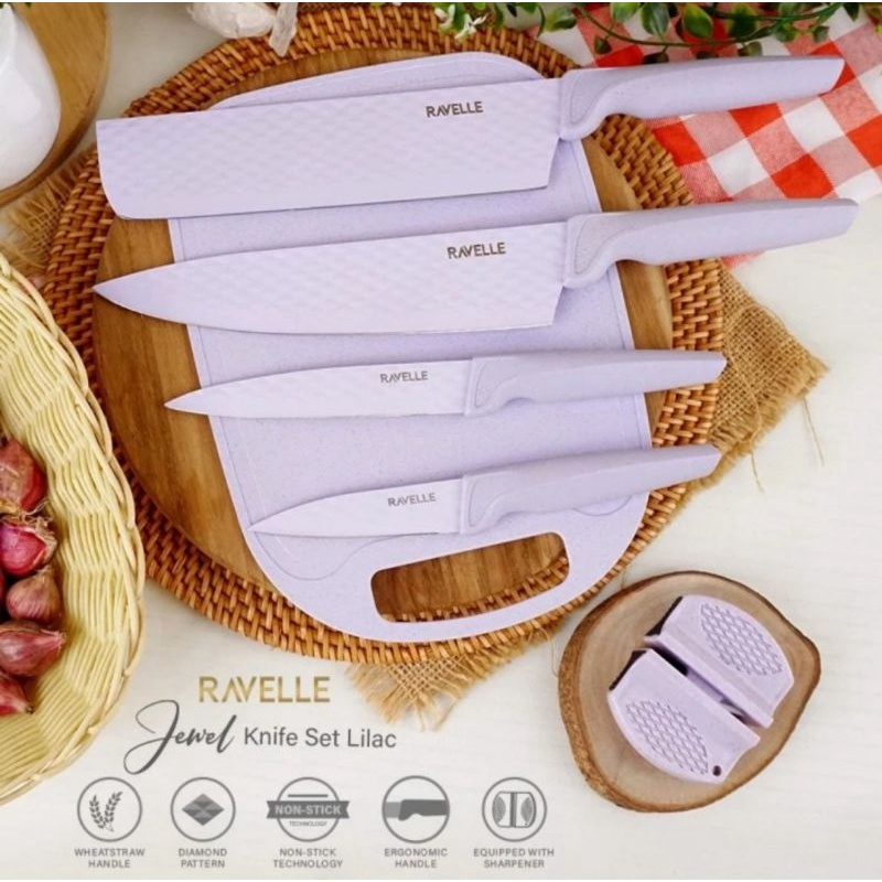 Pisau Set Jewel RAVELLE 6 In 1 Non Stick Diamond Knife - Knife Set