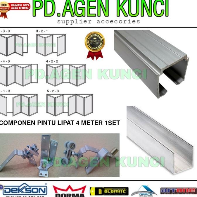 Pintu Lipat Aluminium / Kayu 1Set 4 Meter Rel Pintu Lipat Roda Pintu