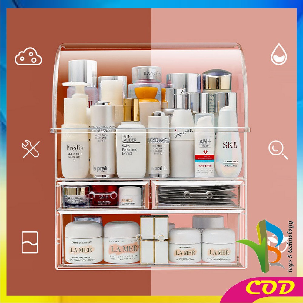 RB-K132 Rak Kosmetik Dengan Laci Anti Debu Tempat Make Up Skincare Rak Akrilik Multifungsi / Tempat Penyimpanan Dengan Tutup Acrylic Storage Organizer Drawer Cosmetic