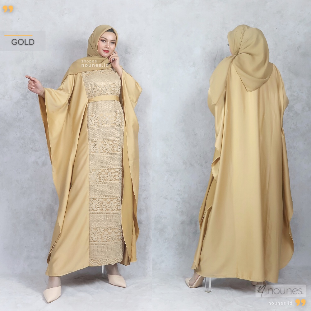 Nounes Haliza Kaftan Batwing Polos Matt Satin Roberto Cavali mix Brukat Premium LD up To 145 PB 130