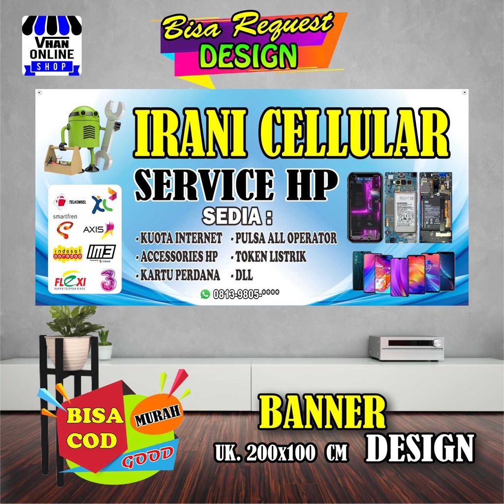 Cetak Banner / Spanduk Konter dan Service HP, Konter Hp, Keren Kuat Murah