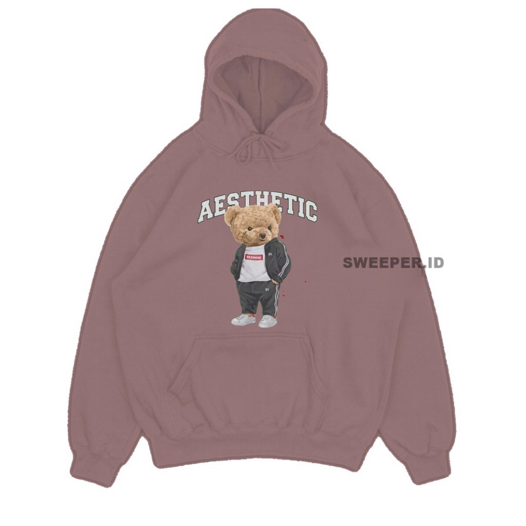 SWEATER HOODIE MOTIF BEAR AESTETIC PRIA &amp; WANITA BAHAN FLEECE