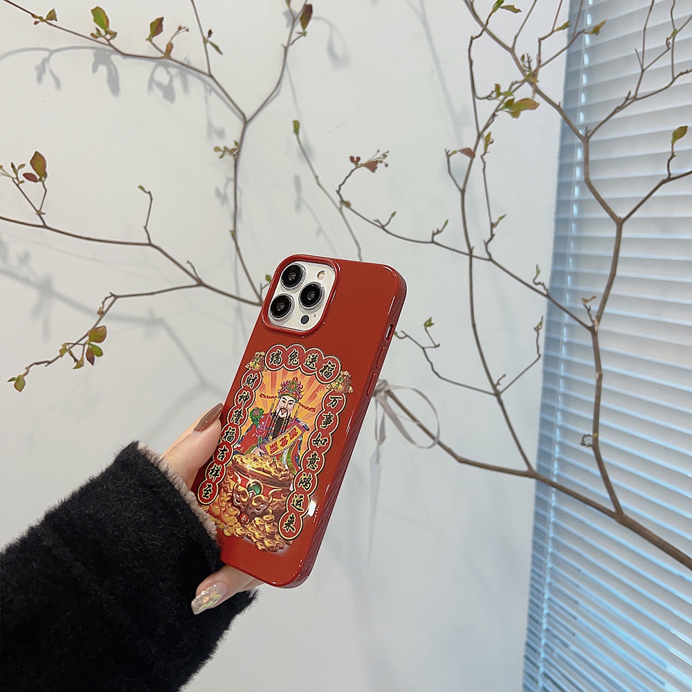 Cover Casing Ponsel Keberuntungan Dewa Kekayaan Anggur Merah Tahun Baru Cina Untuk Iphone X XR Xs11 12 13 14 PLUS PRO MAX