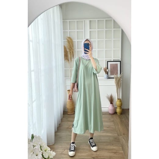 (KJI) LONG TUNIK AFRINA DRESS ATASAN WANITA CRINCLE AIRFLOW