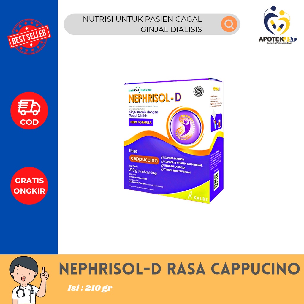 SUSU NEPHRISOL - D ISI 210 GR / NUTRISI PASIEN GINJAL DIALISIS / CUCI DARAH / SUPLEMEN GINJAL KRONIS BERAT