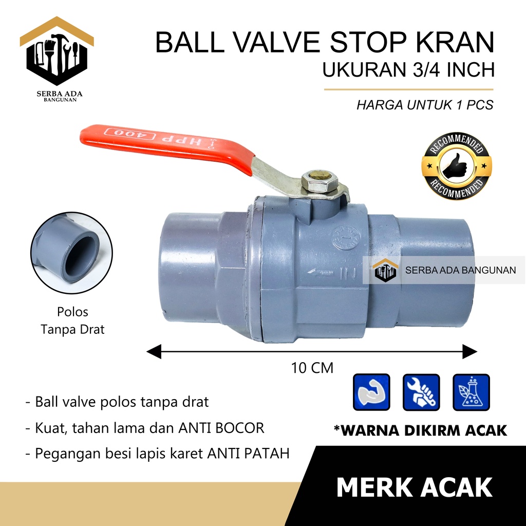 Ball Valve PVC Gagang Besi 1/2 Inci / Stop Kran Pipa Ballvalve PVC 1/2” / Stop Keran Gagang Besi / Plat 1/2