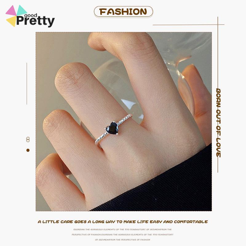 Cincin Hitam Cinta Adjustable Korea Fahion Retro Cincin Jari Untuk Wanita - PD
