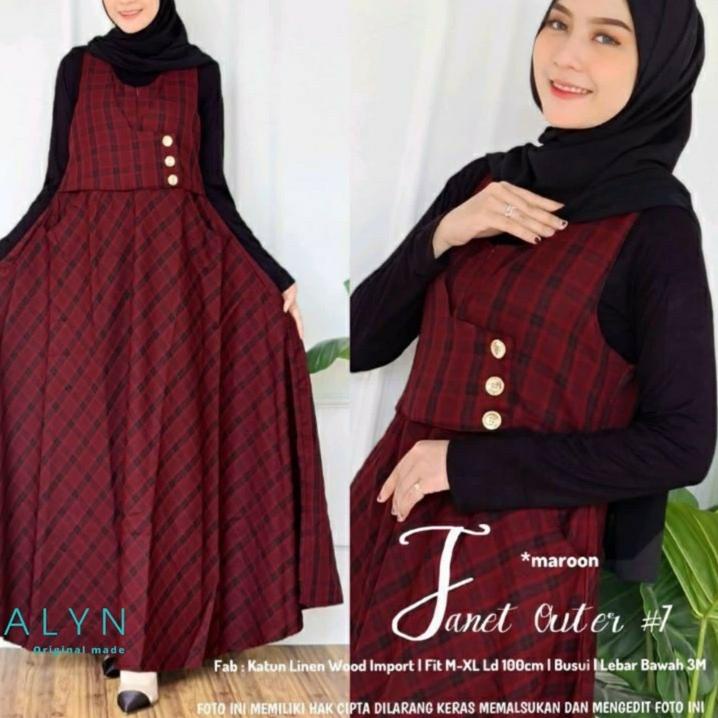 Terbaik RALYN - OVERALL JANET OUTER JANET WOOL IMPORT ORI,OUTER KOTAK KOTAK JANET UWAIS RALYN (003)