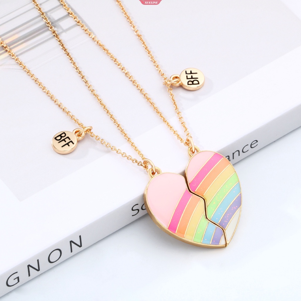 Fashion Baru Pelangi Berbentuk Hati Kalung Perempuan magnet Atraksi Cinta Liontin Pasangan Anak Persahabatan Perhiasan 2 Pcs/set [ZXL]