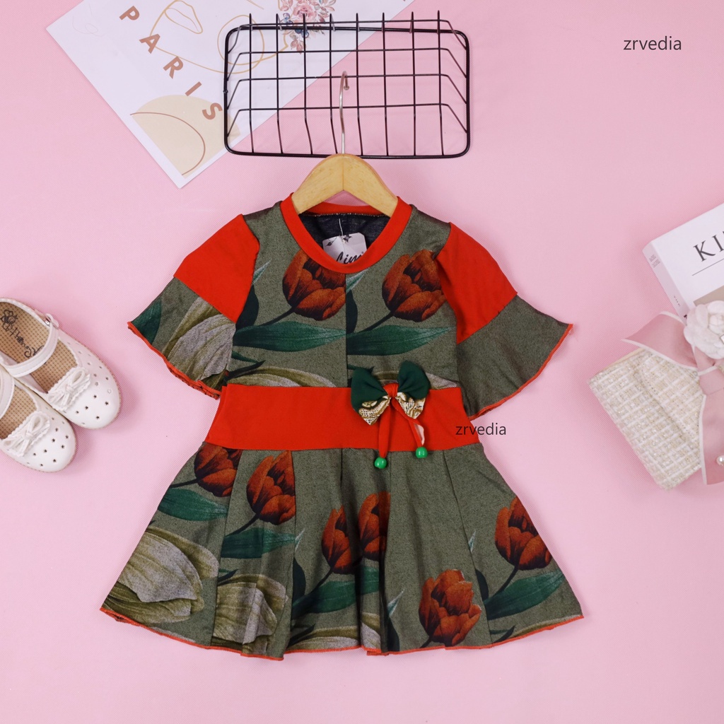 Dress Aurell uk Bayi - 6 Tahun / Baju Anak Lengan Atasan Perempuan Dres Bunga Cutbray Blouse Batik