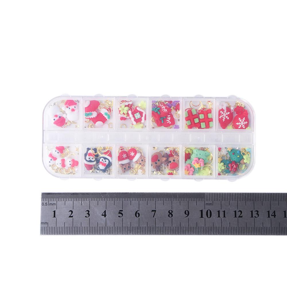 AUGUSTINA Agustinina Natal Pesona Kuku Santa DIY Manicure Aksesori Hiasan Kuku Bulan Bintang Xmas Pohon Perhiasan Kuku Nail Charm Rivet Set