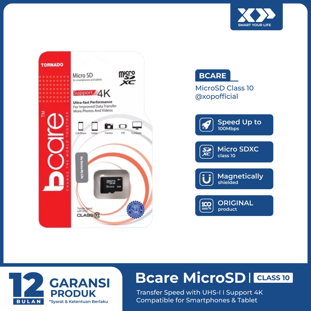 Bcare Micro SD 16GB/32GB/64GB/128GB Class 10 Speed Up to 100Mbps - No Adaptor