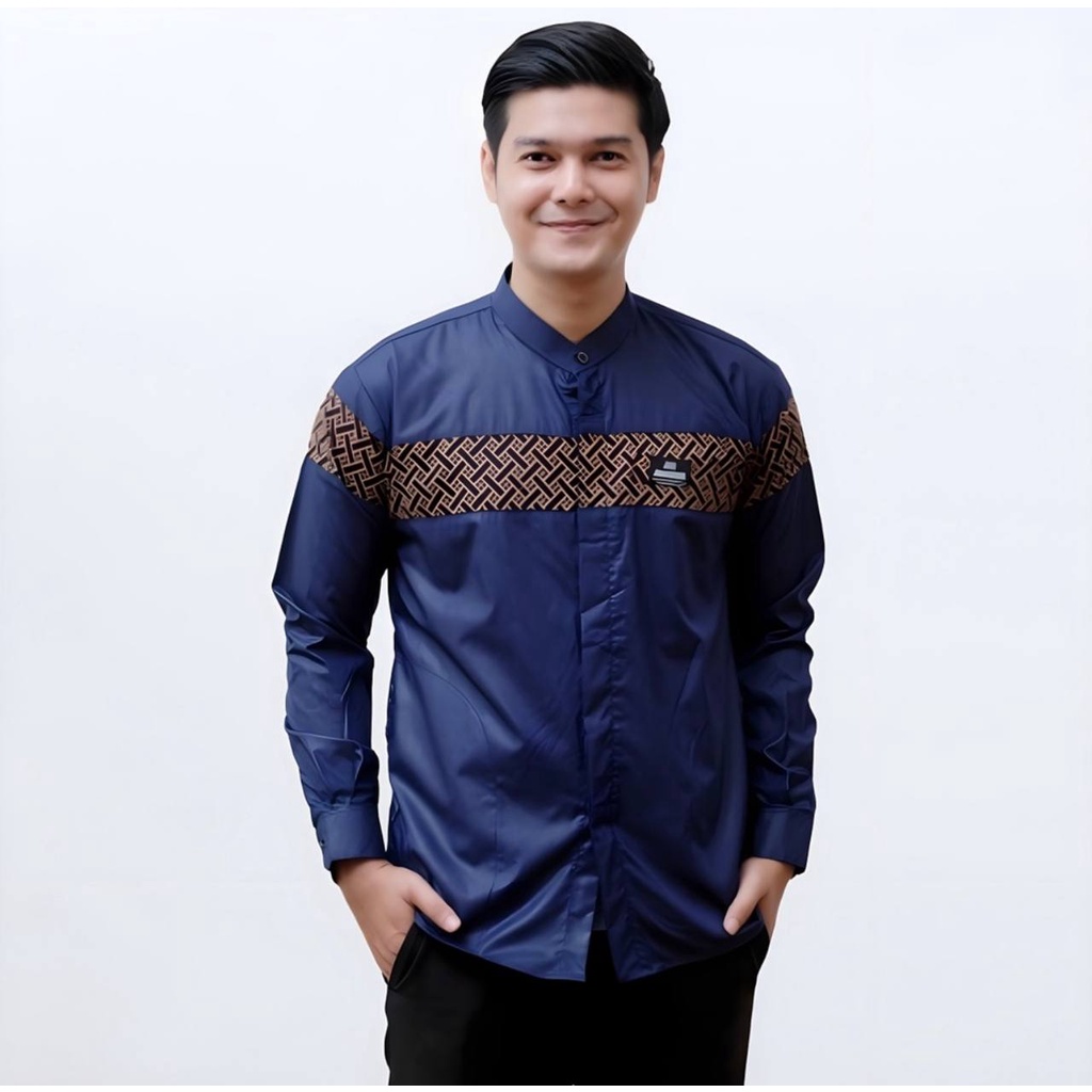 Baju Koko Pria Dewasa Lengan Panjang Motif Kobata Qynang Kombinasi Batik Terbaru