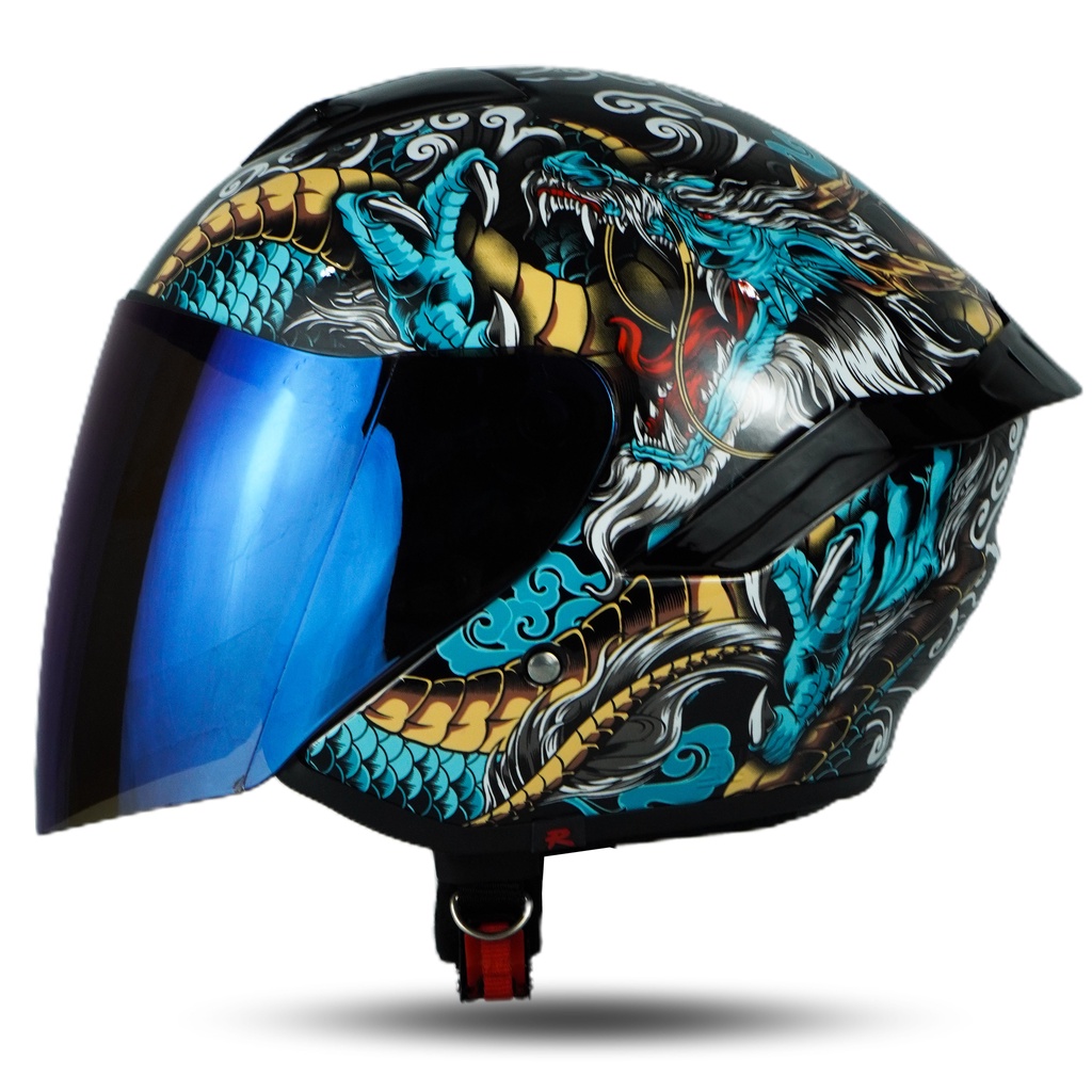 Rsix Helm Half Face Motif Dragon SNI Premium Visor Venom