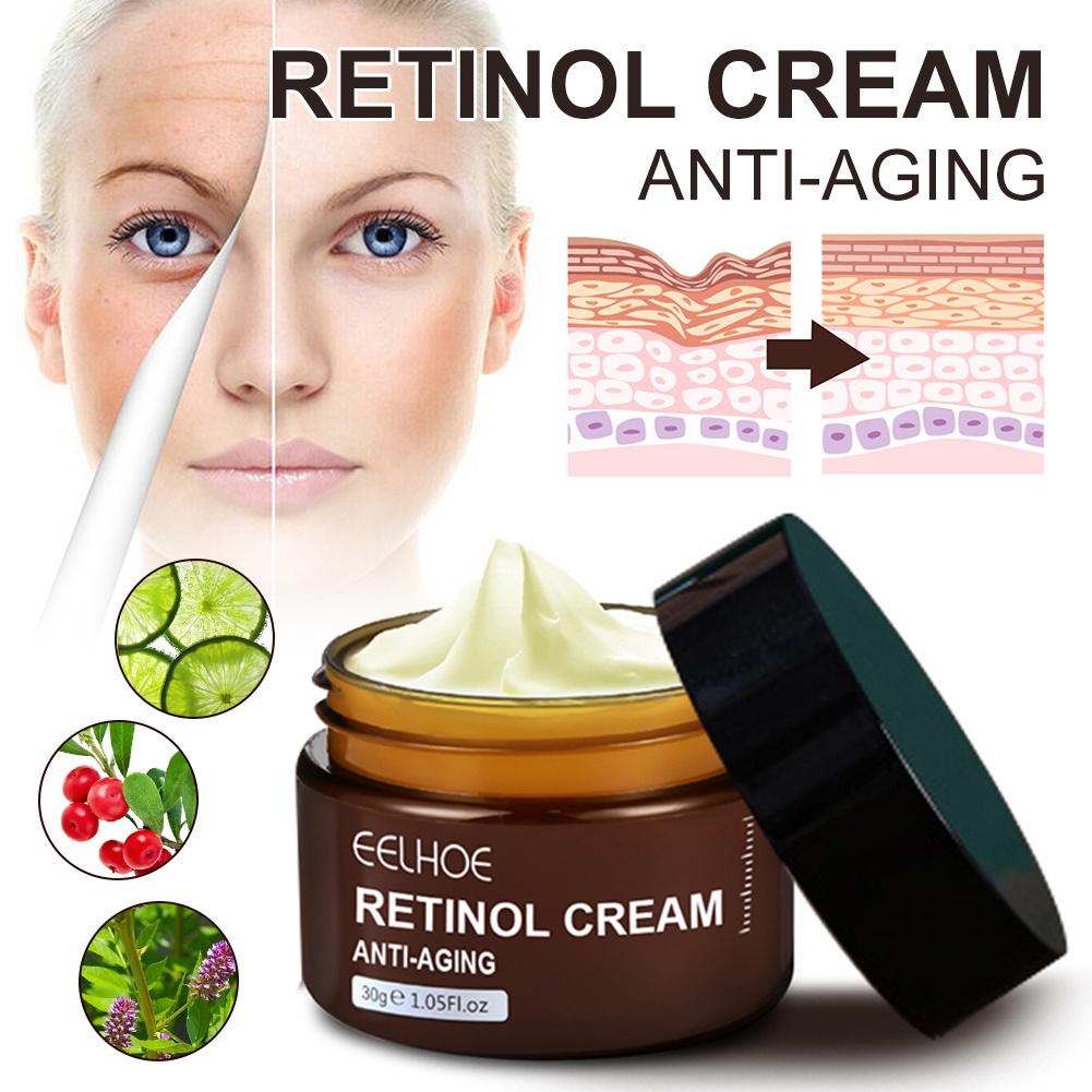 EELHOE Retinol Cream/Serum Anti-aging Moisturizer Set - Cream Malam Untuk Pelembab Wajah Pemutih Kulit Anti-kerut Flek Hitam Krim Jerawat Perawatan Kulit-30Gr