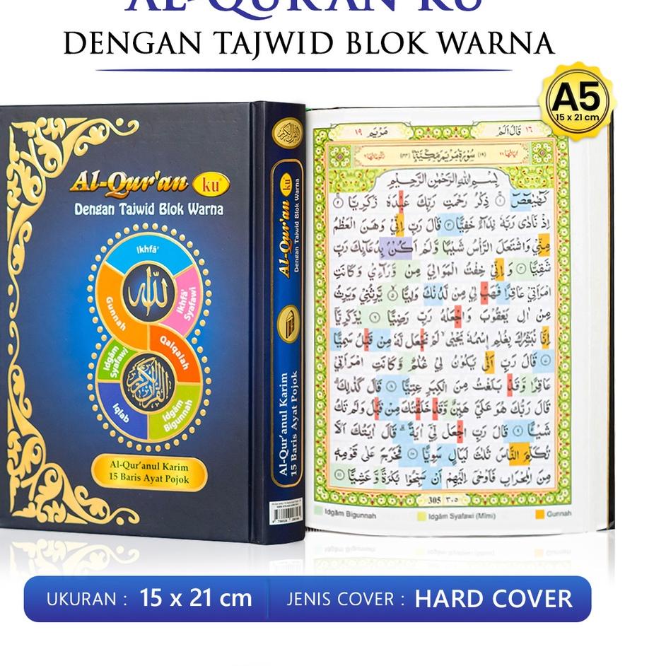 Top Sale Al Quran Terjemah Tajwid Blok Warna A5 Alquran Kecil Angka 8 Non Terjemahan Quran 15 Baris 