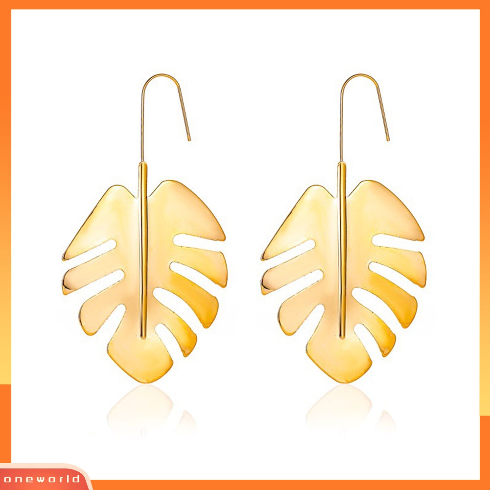 [WONE] Wanita Berongga Besar Daun Pisang Raja Panjang Menjuntai Alloy Ear Hook Earrings Perhiasan Hadiah
