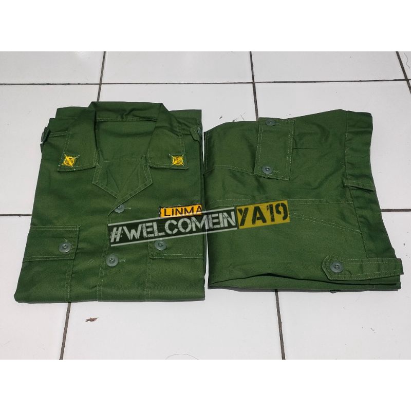 Jual Baju Setelan Pdl Linmas Hijau Seragam Pdl Linmas Seragam Hansip American Drill Shopee