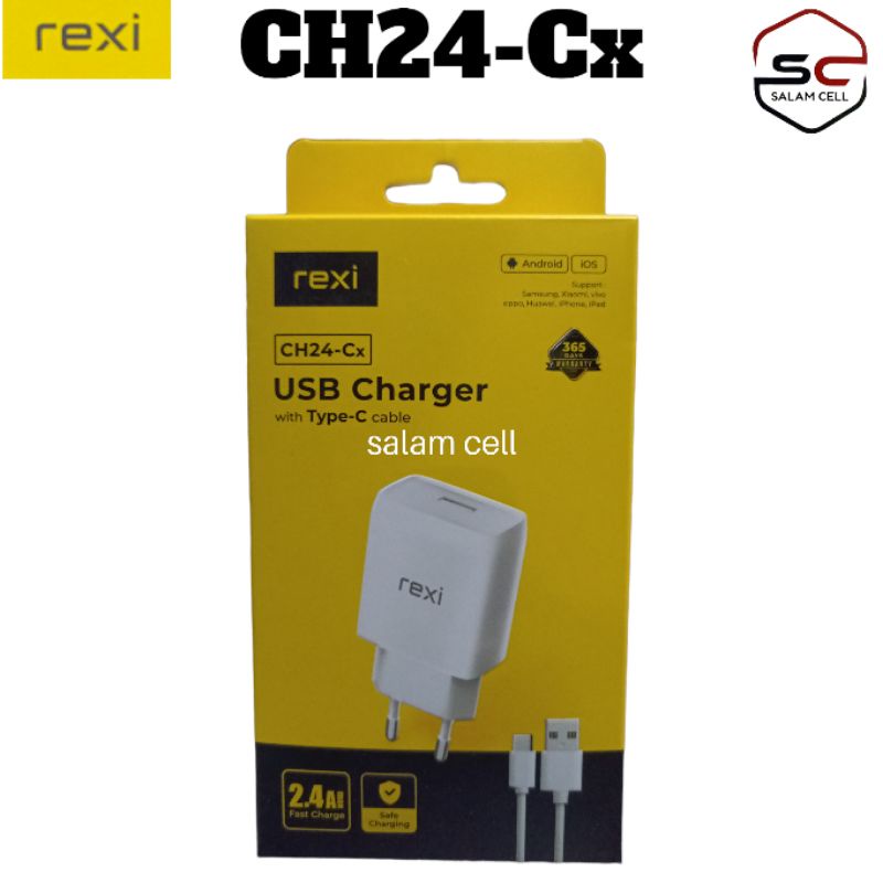 Charger Hp Type C Rexi CH24-C 2,4A Fast Charging Garansi Resmi