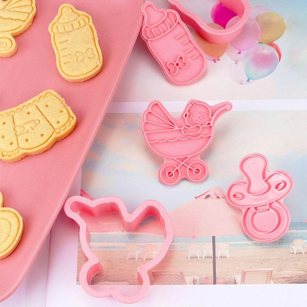 Top 6pcs/set 3D Tema Bayi Makanan Fondant Pastry Dekorasi Cetakan Kue Plunger Stroller Botol Makan