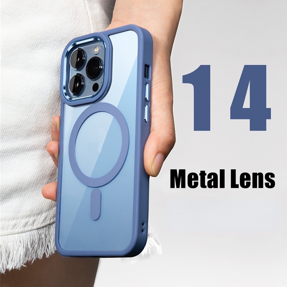 Casing Ponsel Lensa Metal Untuk Iphone13 14 Pro MAX Shockproof Hard Case Bening Magnetik Cover Casing iPhone