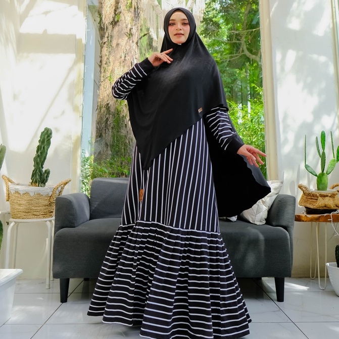 ZAFIKA - MAHIRA dress Gamis kaos stripe salur dewasa jumbo