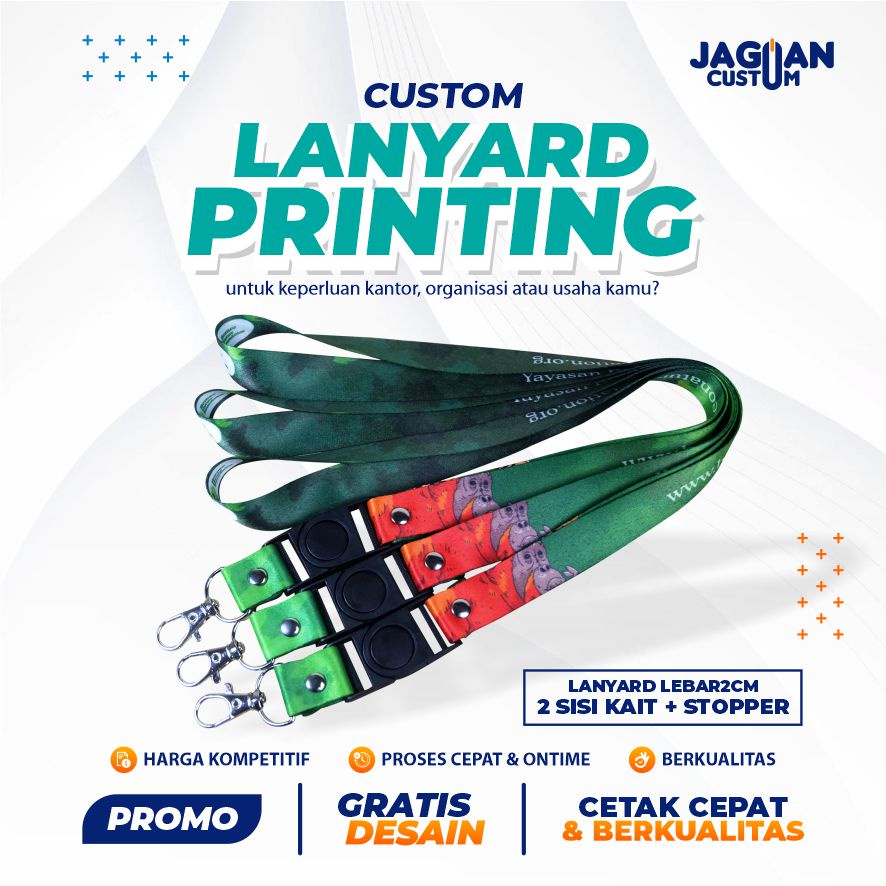 

Lanyard Custom / Tali ID Card Custom 2CM Cetak 2 Sisi Kait + Stopper