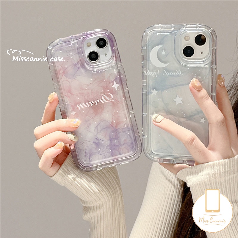 IPHONE Airbag Phone Case Kompatibel Untuk Iphone7 8 6 6S Plus 11 14 13 12 Pro MAX XR X XS MAX Fantasi Lukisan Tinta Langit Berbintang Bulan Bintang TPU Lembut Bening Shockproof Back Cover