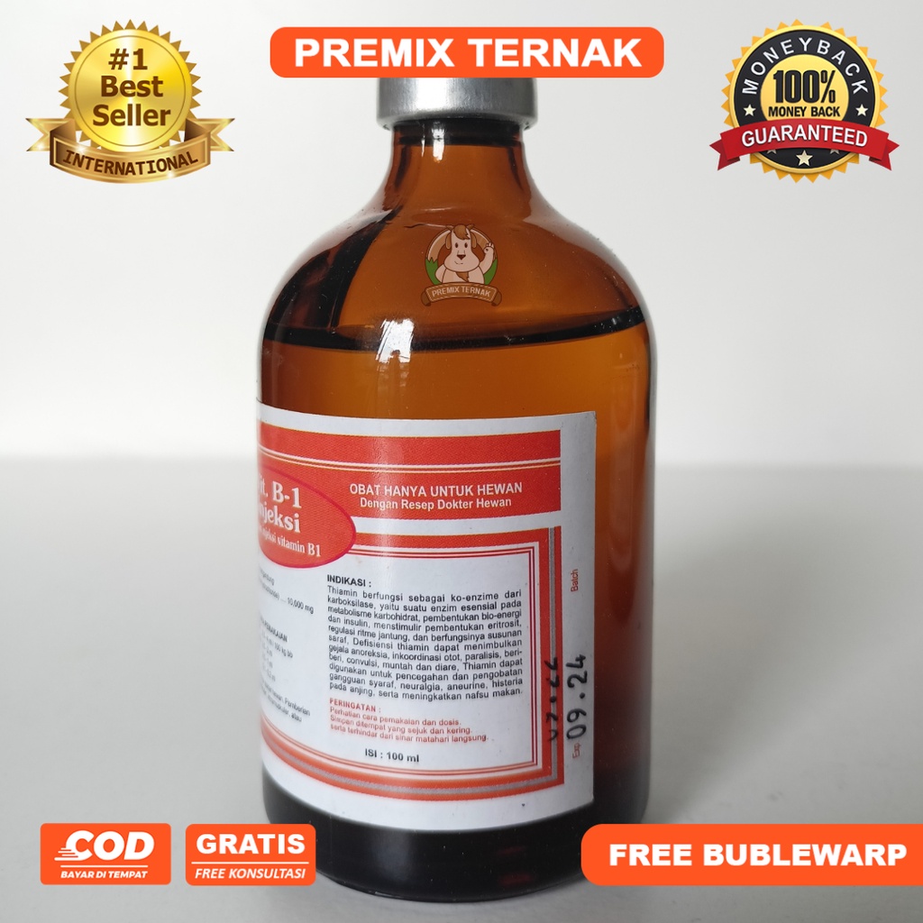 VITAMIN B1 Injeksi 100ml (oren) - Obat Lumpuh Ternak - Thiamin Hydraclorium 100 mg - Thiamin - Obat Lumpuh Hewan - Obat Lumpuh Ternak