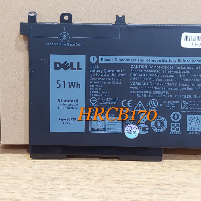 Baterai New Laptop Dell Latitude 5590 5480 5580 5280 Type 3DDDG 93FTF -HRCB