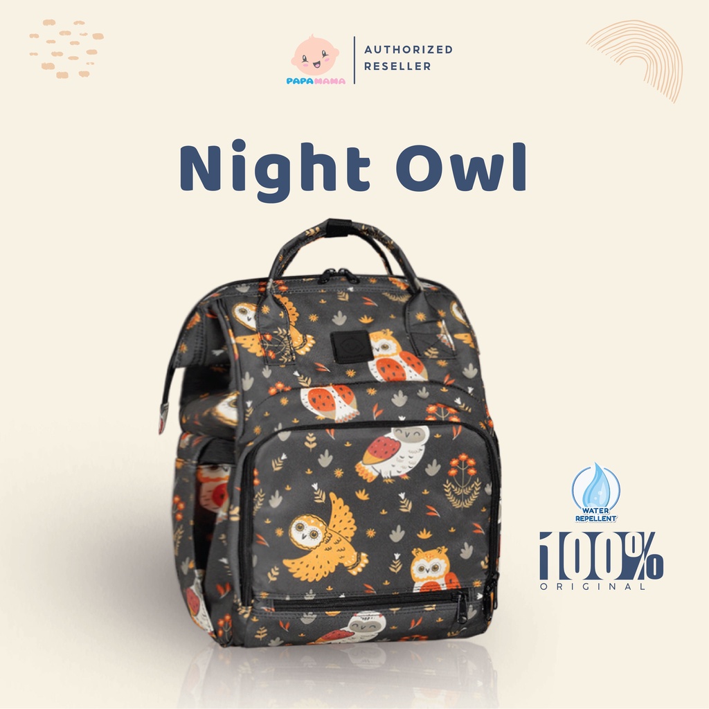 PapaMama Backpack Pattern  - Tas Perlengkapan Bayi - Water Repellent Fabric - Night Owl 1034