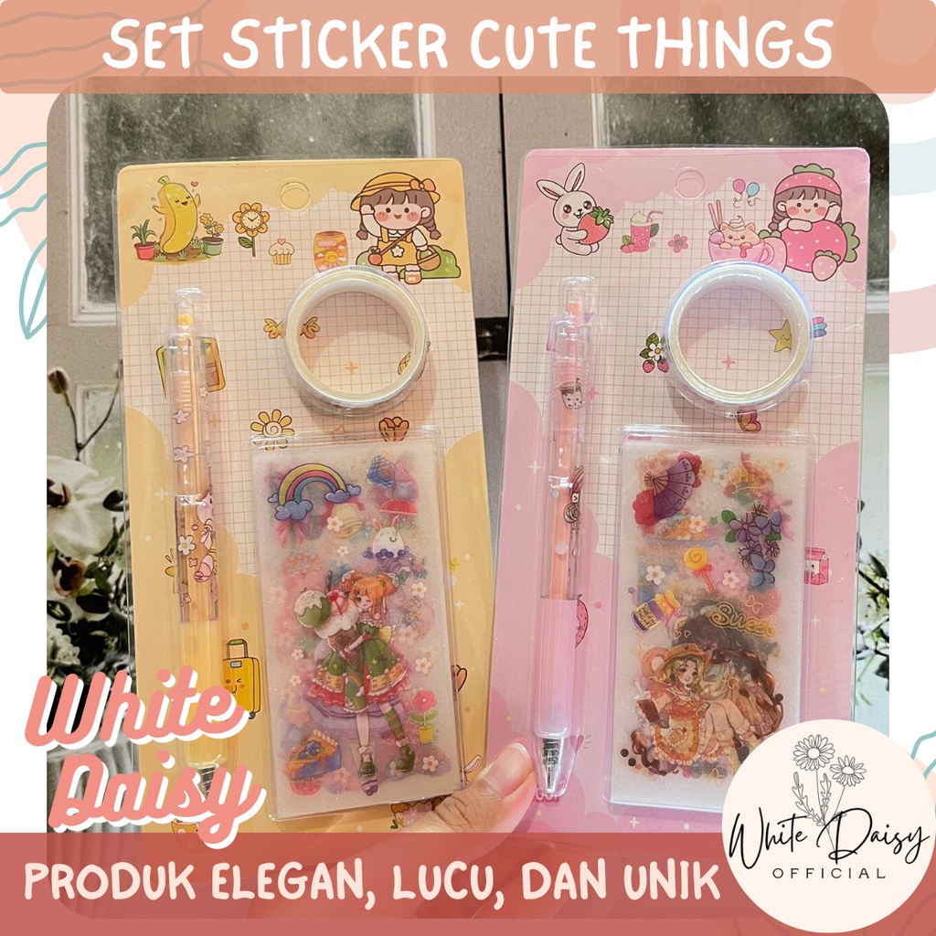 

Set sticker, Washi tape+ Pena Cute things premium hadiah anak gift set