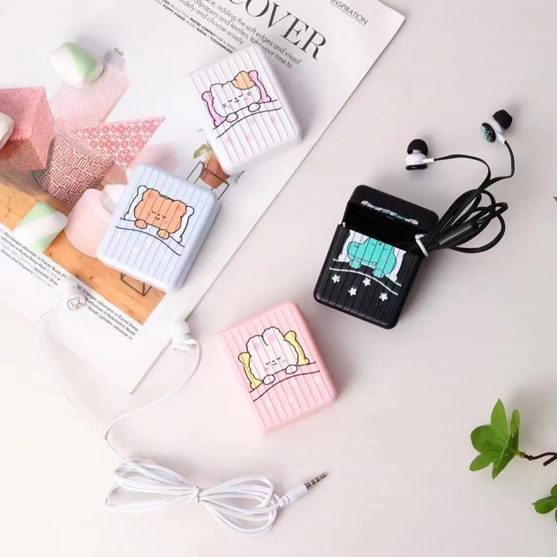 [XY 74] Set Headset Earphone karakter motif  BEARBRICK  GOOD DREAM/ + Wadahpenyimpanan Earphone Motif