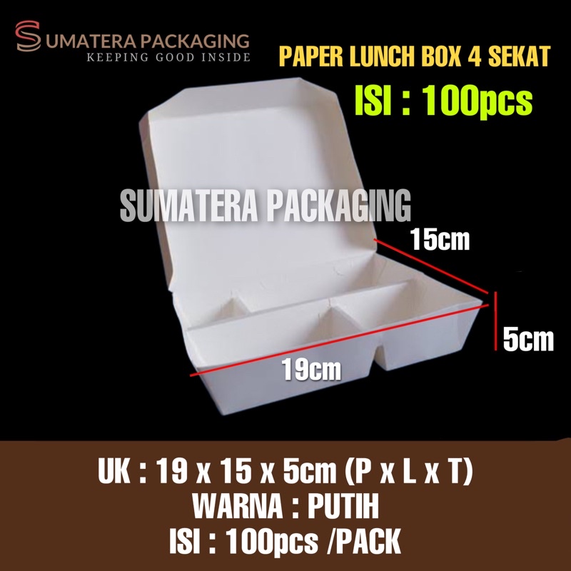 Paper lunch box 4 sekat isi 100pcs tahan panas food grade kotak makan sekat