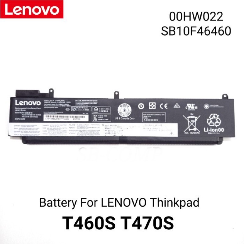 Original Baterai Lenovo T460S T470S T480S 01AV405 00HW023 00HW026