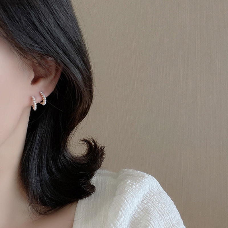 Anting Hoop Mutiara Korea Anting Hoop Wanita Aksesoris Perhiasan Anting Emas