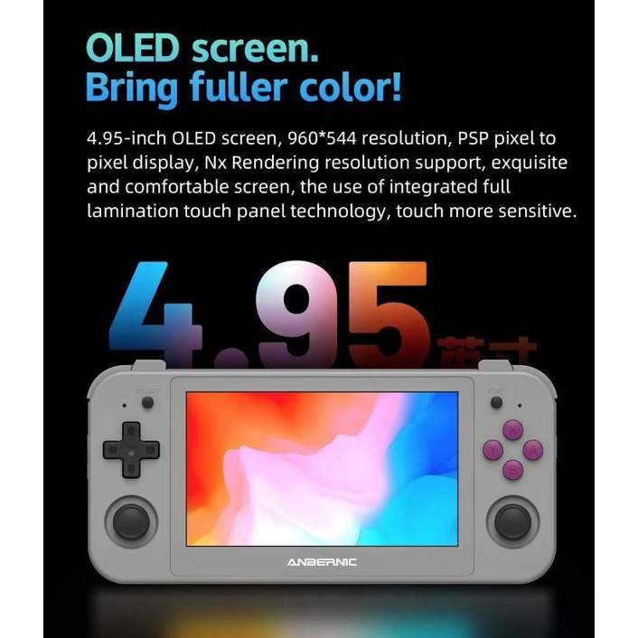 Anbernic RG505 Handheld Video Game Console Retro Android 12 Touch Screen 4.95 Inch OLED 4GB+128GB