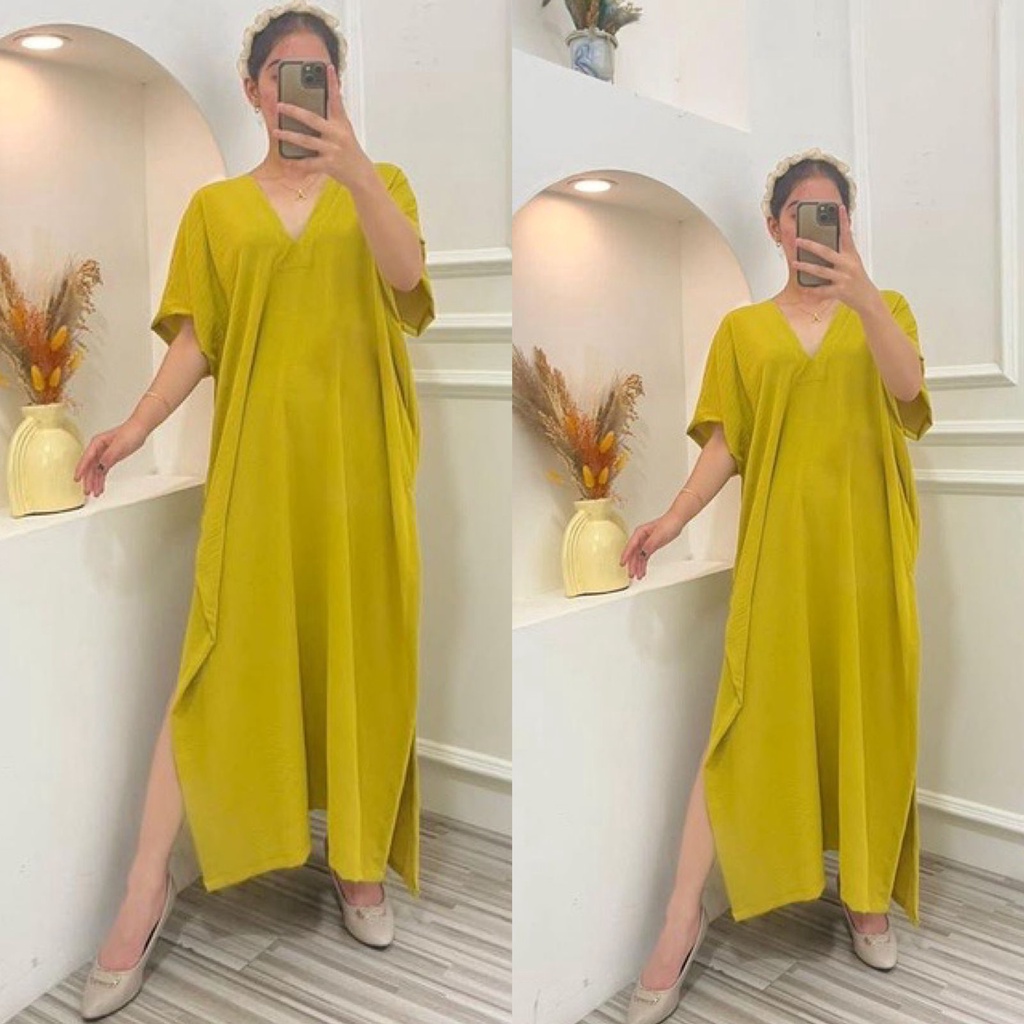 Nagita Long Dress Square Dress Vneck Dress Crinkle Premium