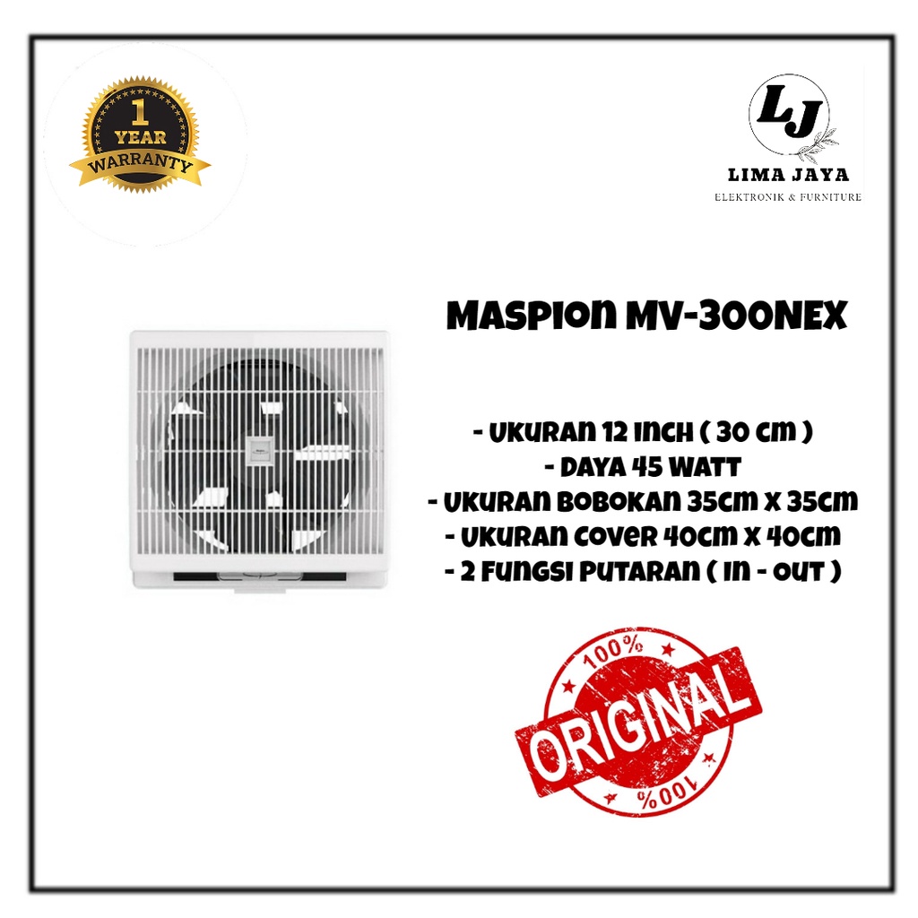 Exhaust Fan Maspion MV-300NEX Hexos Dinding Plafon Kipas Angin Dapur 12 inch