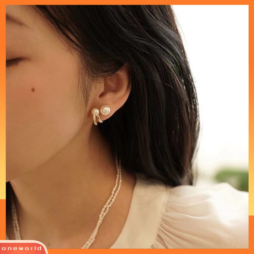 [ONE] 1pasang Anting Tusuk Wanita Double Layer Mutiara Imitasi Dua Arah Wearable Ear Studs Untuk Pesta Pernikahan Perjamuan