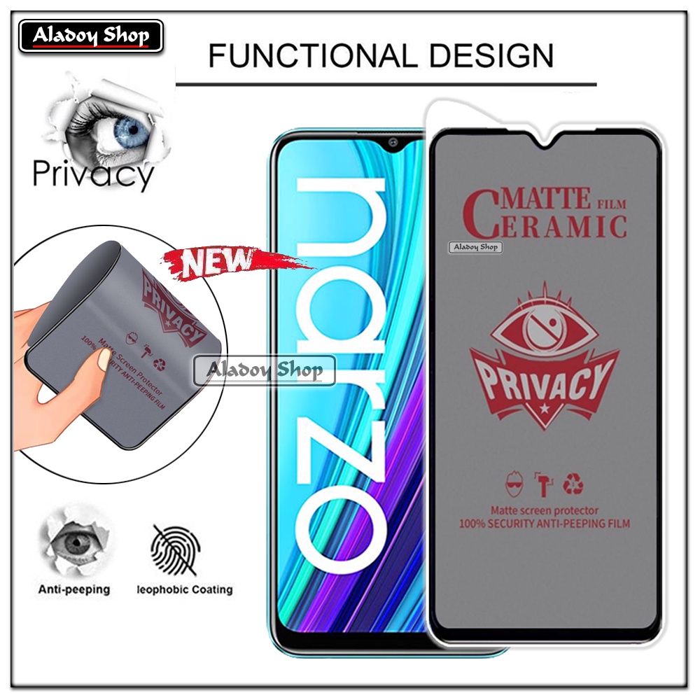 Tempered Glass Anti SPY Realme Narzo 30A Anti Gores Privacy + Tempered Glass kamera dan Skin Carbon