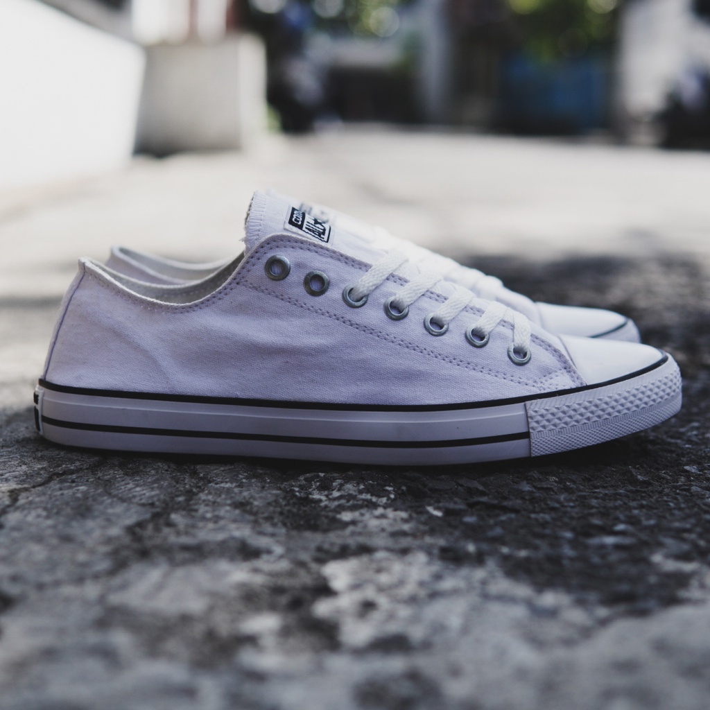 ( BISA COD ) Sepatu converse pendek all star Putih Lis Hitamlow tali untuk sekolah cowo cewe tanpa box