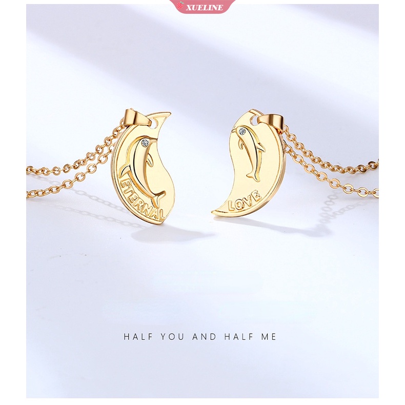 Fashion Berciuman Lumba-Lumba Kalung Pasangan Sepasang Magnet Menarik Satu Sama Lain OL Kalung Tidak Kehilangan Warna Hadiah Hari Valentine [ZXL]