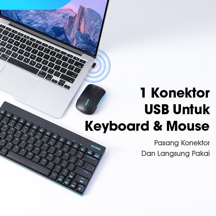 Terbaik Acome Keyboard & Mouse Wireless Portable 1600DPI Silikon AKM2000