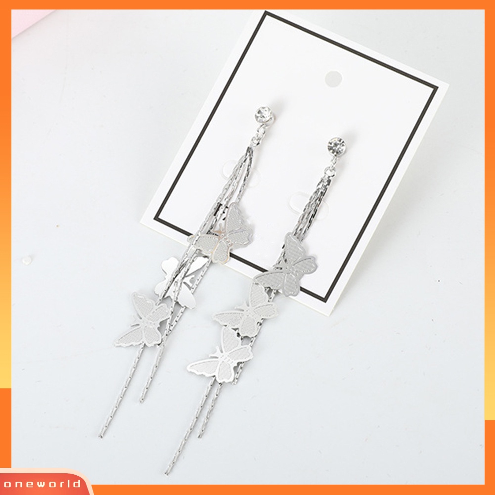 [WONE] Fashion Wanita Kupu-Kupu Rumbai Panjang Menjuntai Berlian Imitasi Stud Earrings Jewelry