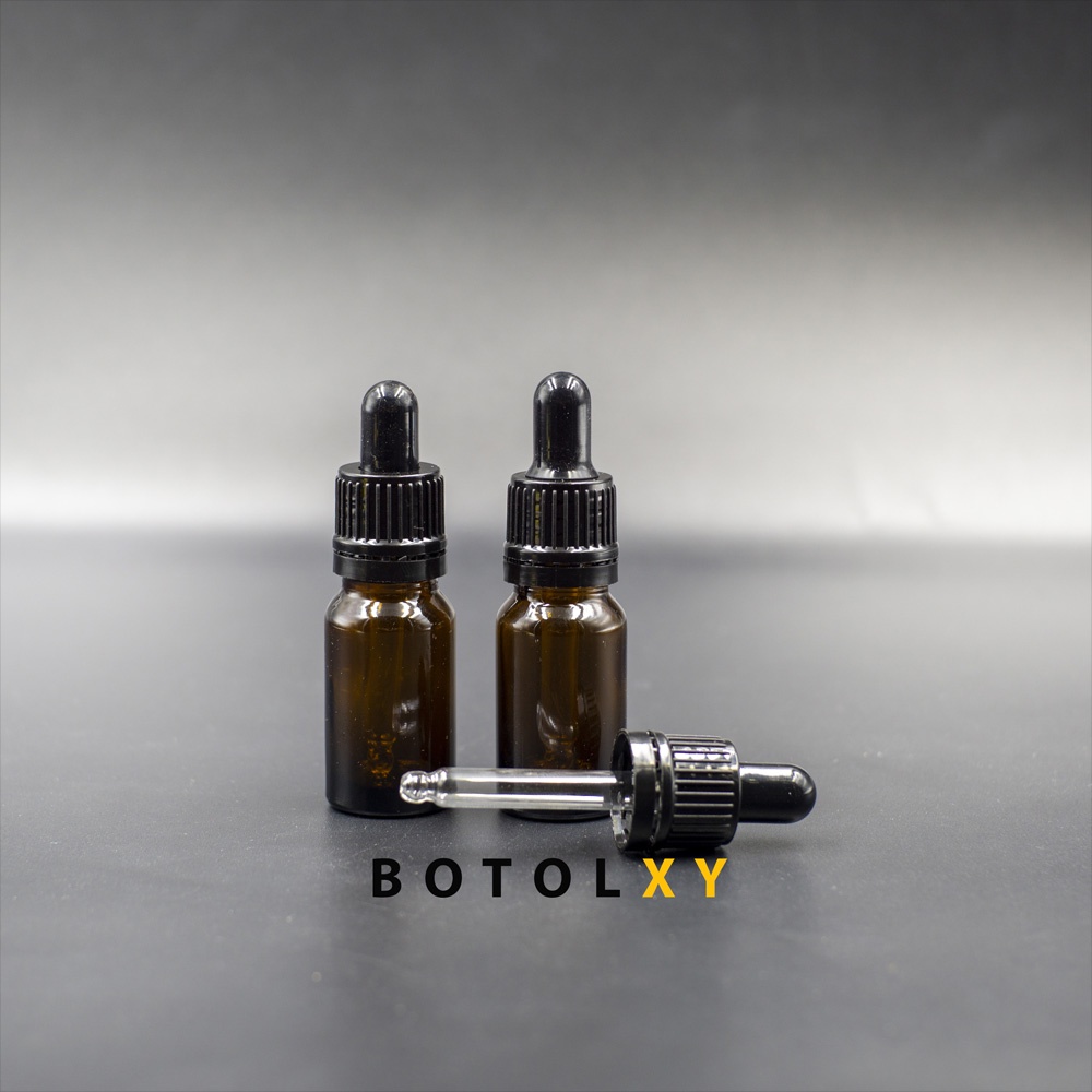 Botol Pipet Tetes 10ml Kaca Tebal Coklat / Amber - Tutup Segel Hitam