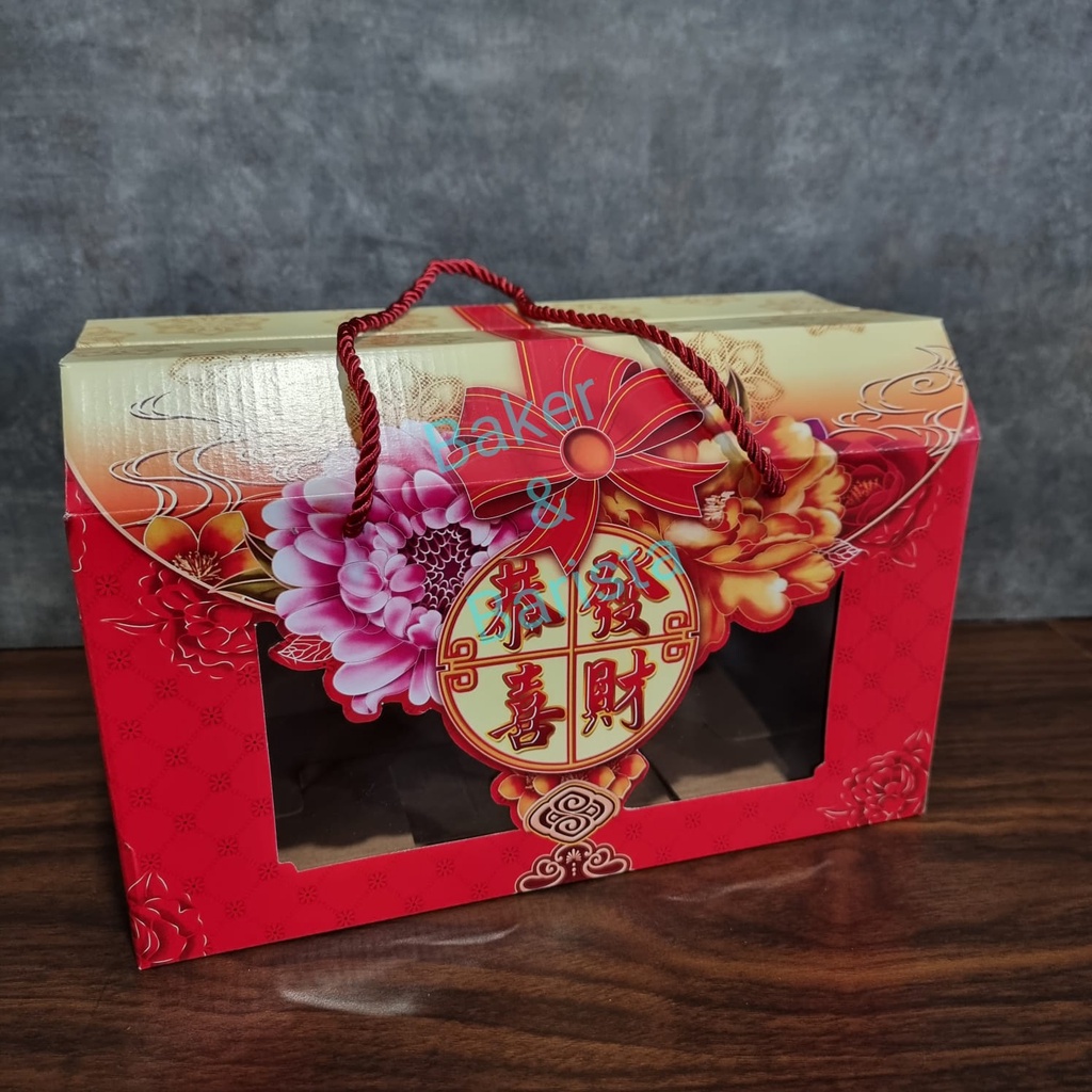 Box Imlek Auriga RED 4 toples 500g bulat / kotak kue kering imlek